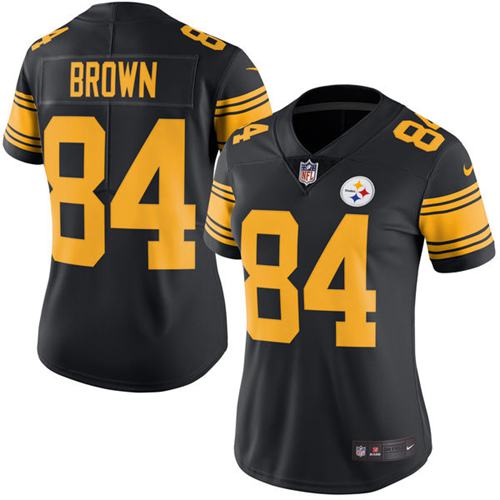 Nike Steelers #84 Antonio Brown Black Women's Stitched NFL Limited Rush Jersey - Click Image to Close